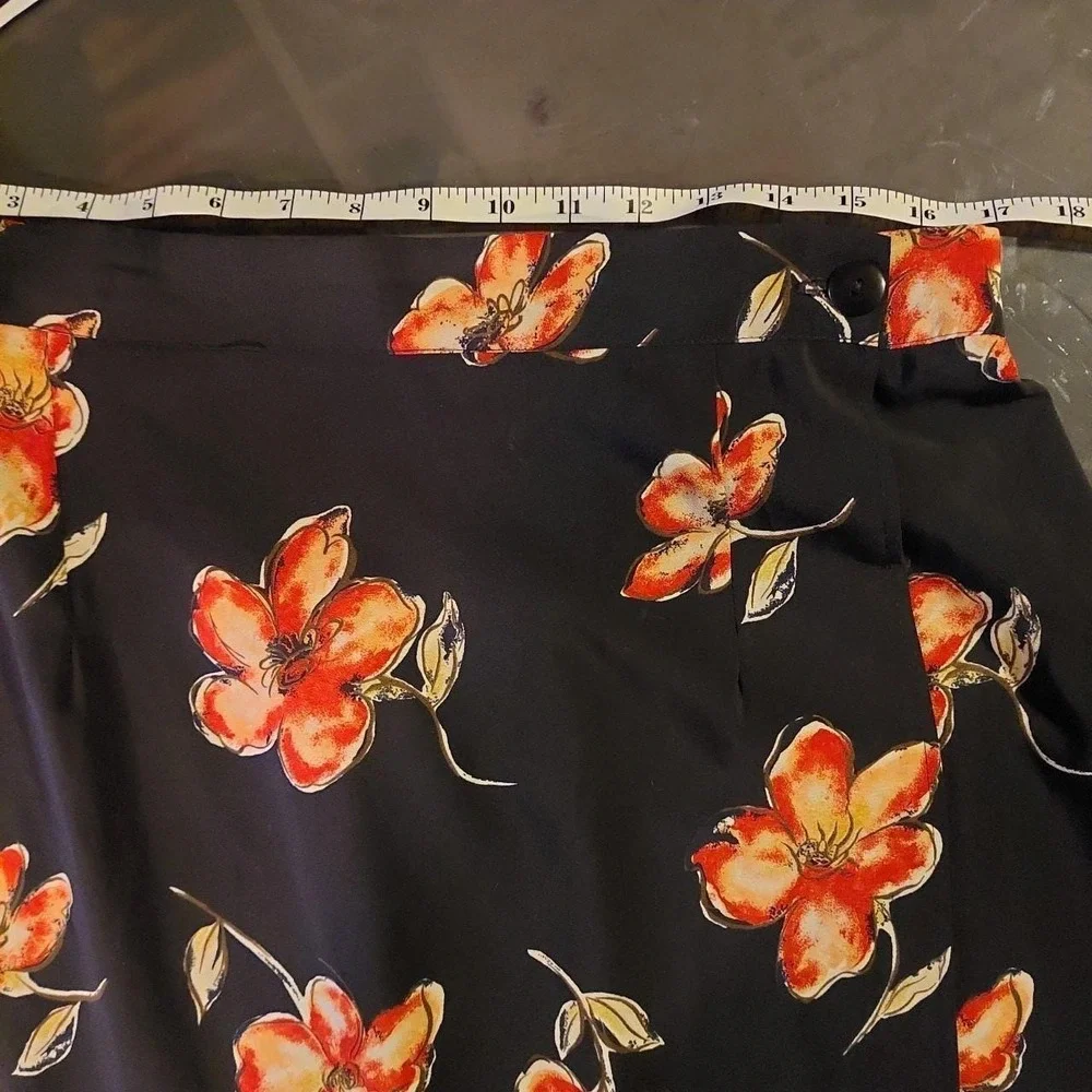 Vintage black and red floral floor length skirt.